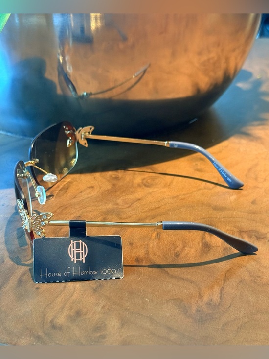 House of Harlow 1960 Rimless Butterfly Sunglasses Gold Y2K Brown Gradient NEW⁠ main image 8